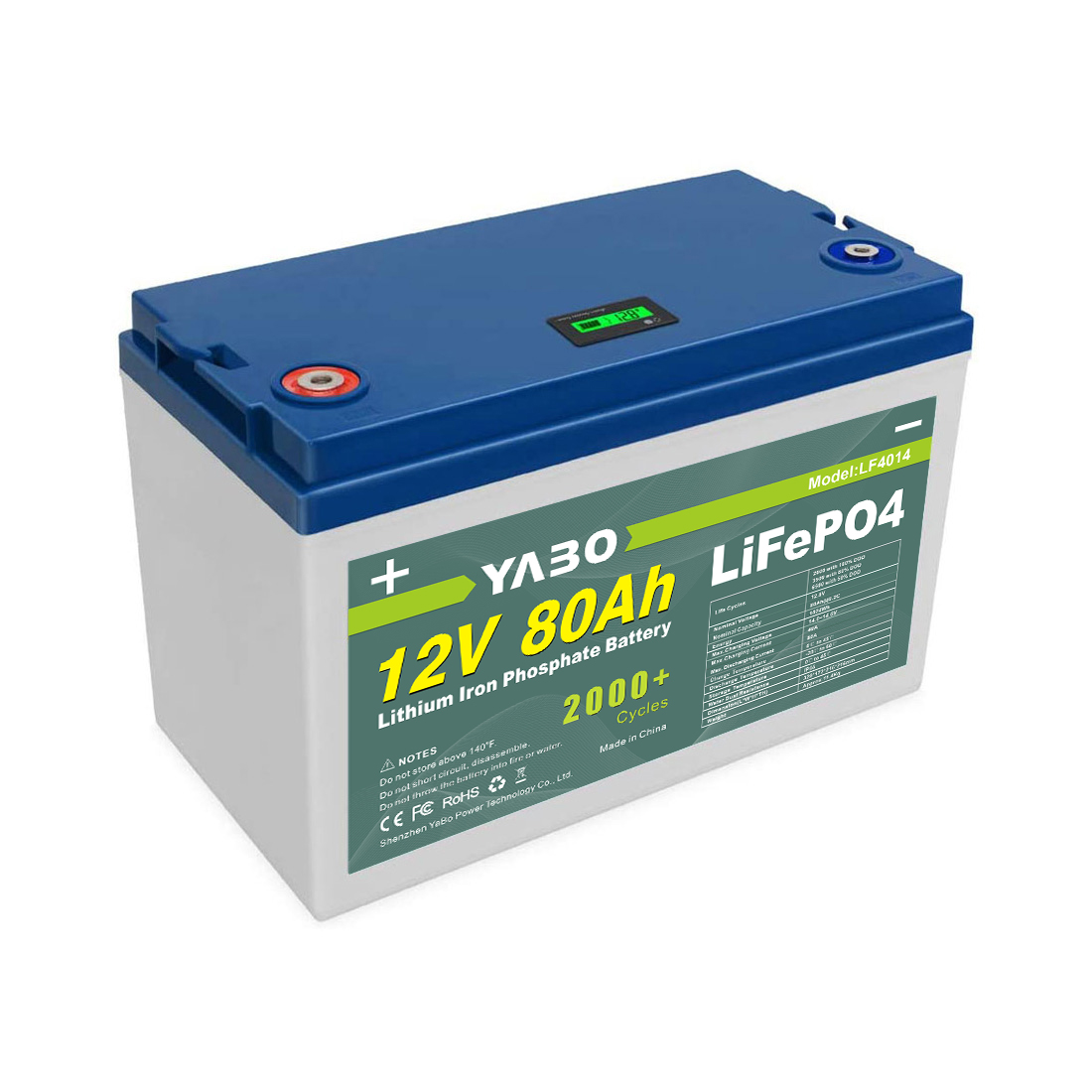 YABO 12V 80Ah LiFePO4 Batterie cylindrique pour VR